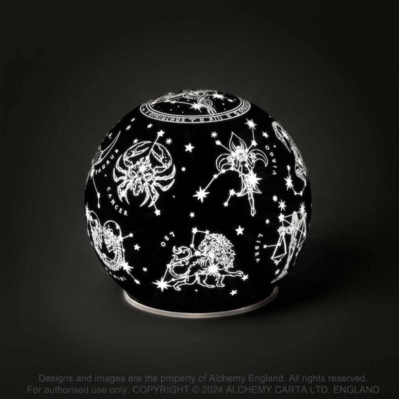 Alchemy Gothic Astrology Signs LED Globe Light Black Glass Etched Symbols NIB - Picture 3 of 6
